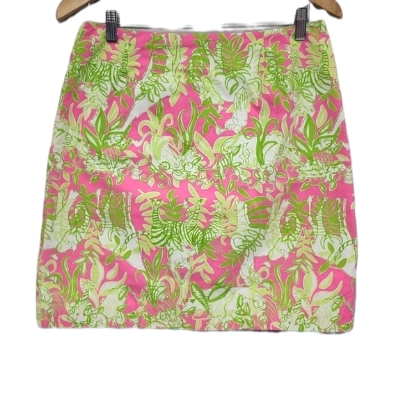 LILLY PULITZER VINTAGE ELEPHANT GIRAFFE PINK GREEN PENCIL SKIRT SIZE 4‎ SMALL - Picture 1 of 9